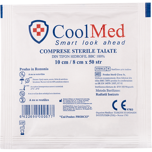 Comprese sterile tăiate 10 cm x 8cm, 50 straturi